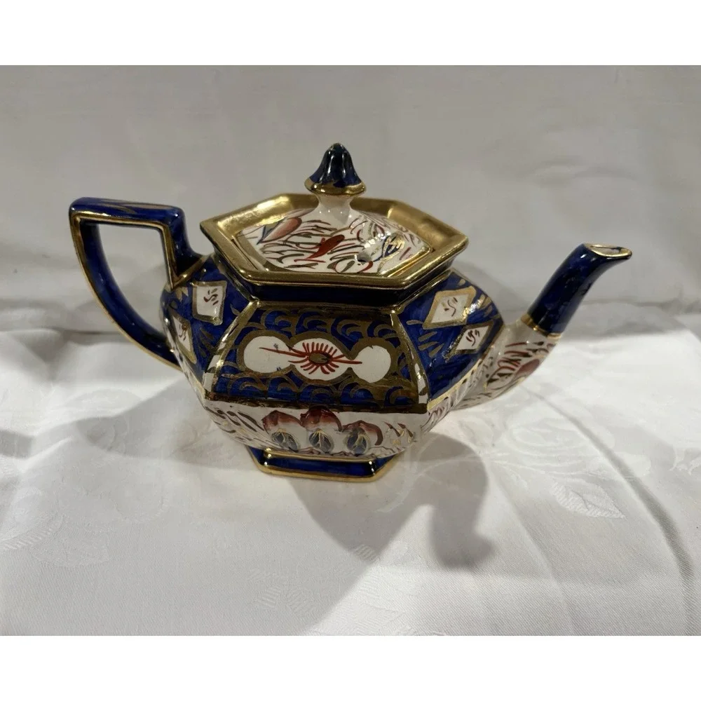 Arthur Wood England Imari Hexagon Teapot w/ Lid 1.5 pt Blue Gold MPN 1199